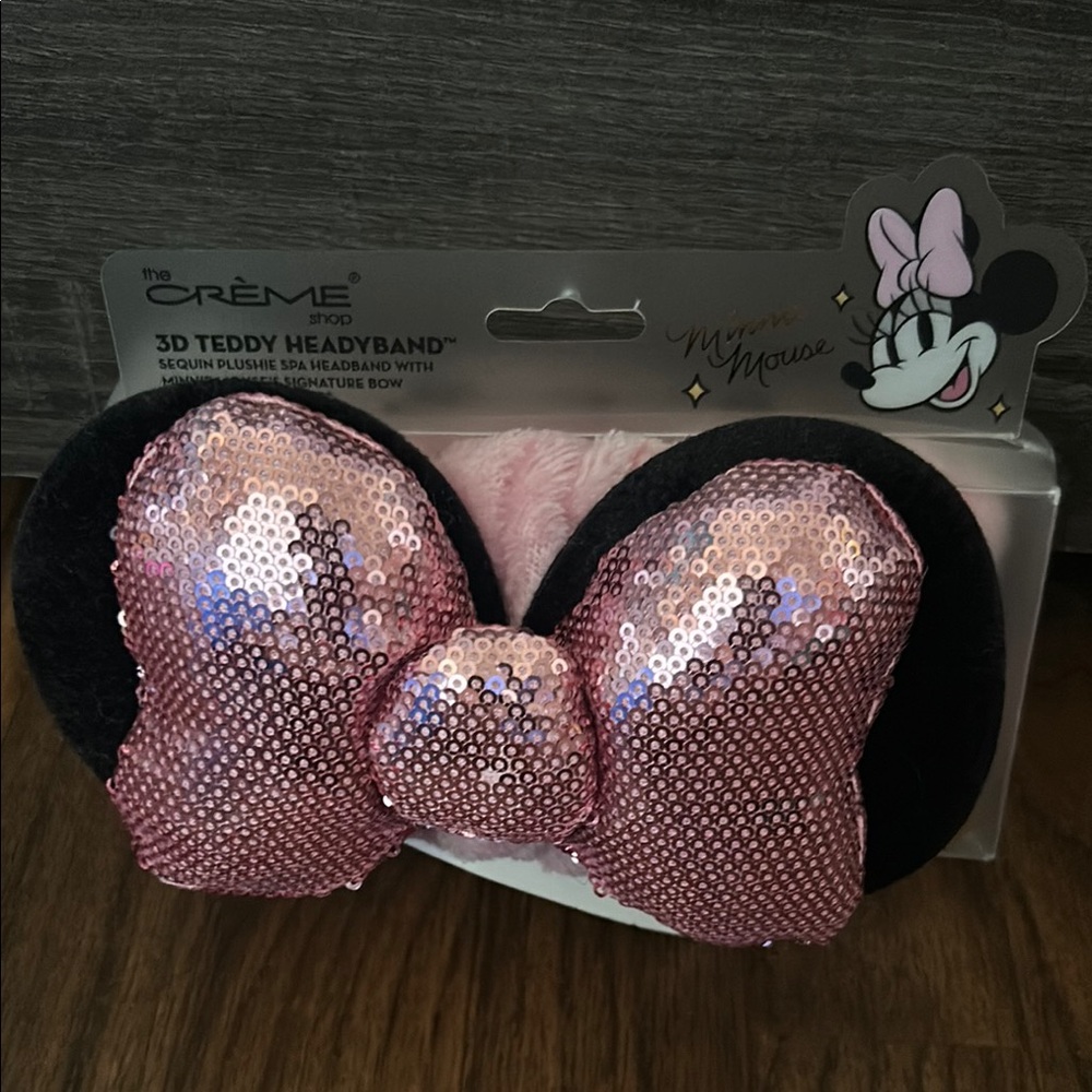 the Crème shop Disney Minnie Mouse Pink Sequin 3D Spa Teddy Headband